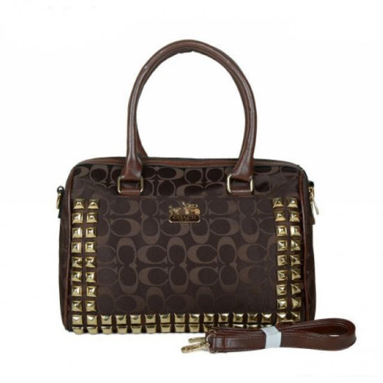 Coach Legacy Haley In Stud Signature Medium Coffee Satchels BDI | Coach Outlet Canada - Click Image to Close